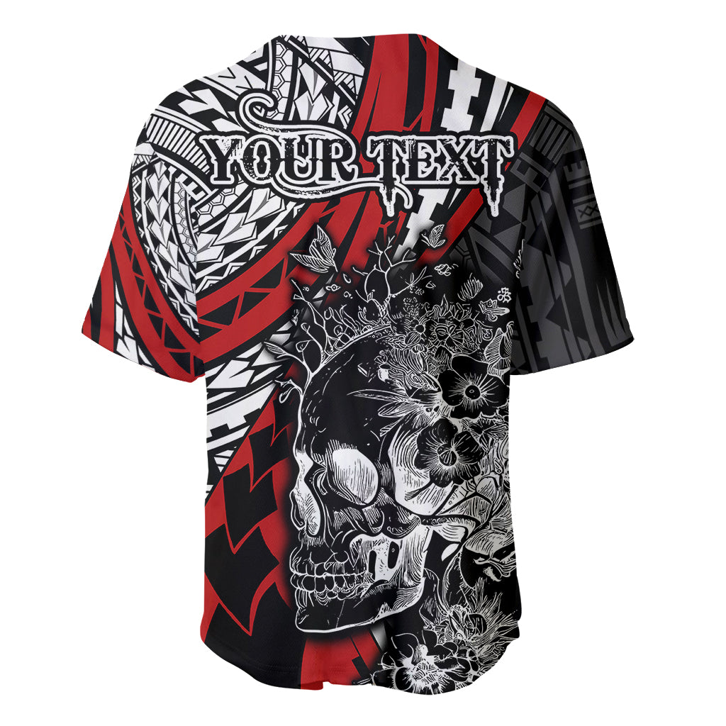 Personalised Polynesia Skull Baseball Jersey Tattoo In The Style Of Maori With Marine Life Red LT9 - Polynesian Pride