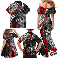 personalised-polynesia-skull-family-matching-mermaid-dress-and-hawaiian-shirt-tattoo-in-the-style-of-maori-with-marine-life-red