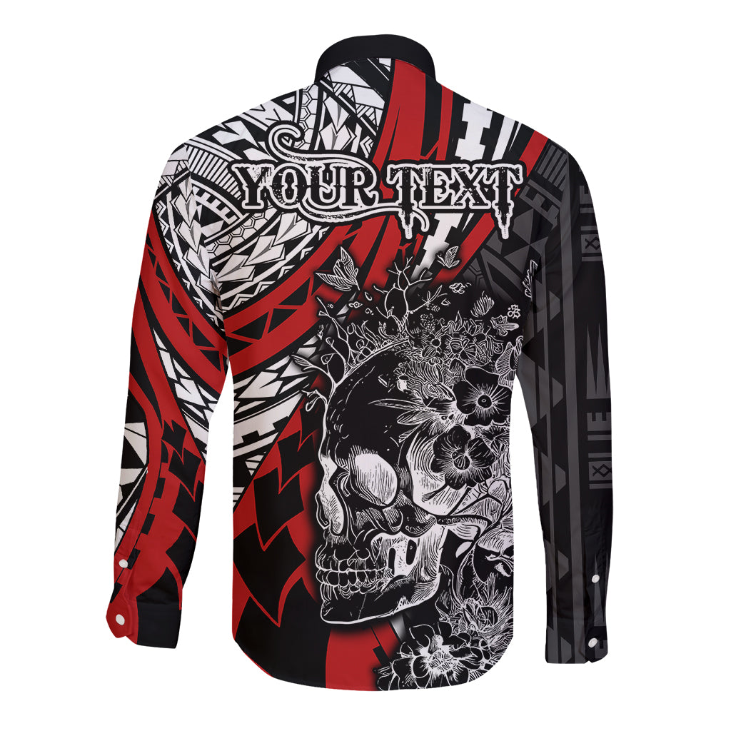 personalised-polynesia-skull-long-sleeve-button-shirt-tattoo-in-the-style-of-maori-with-marine-life-red