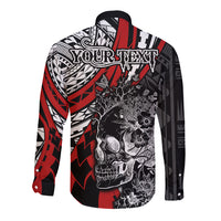 personalised-polynesia-skull-long-sleeve-button-shirt-tattoo-in-the-style-of-maori-with-marine-life-red
