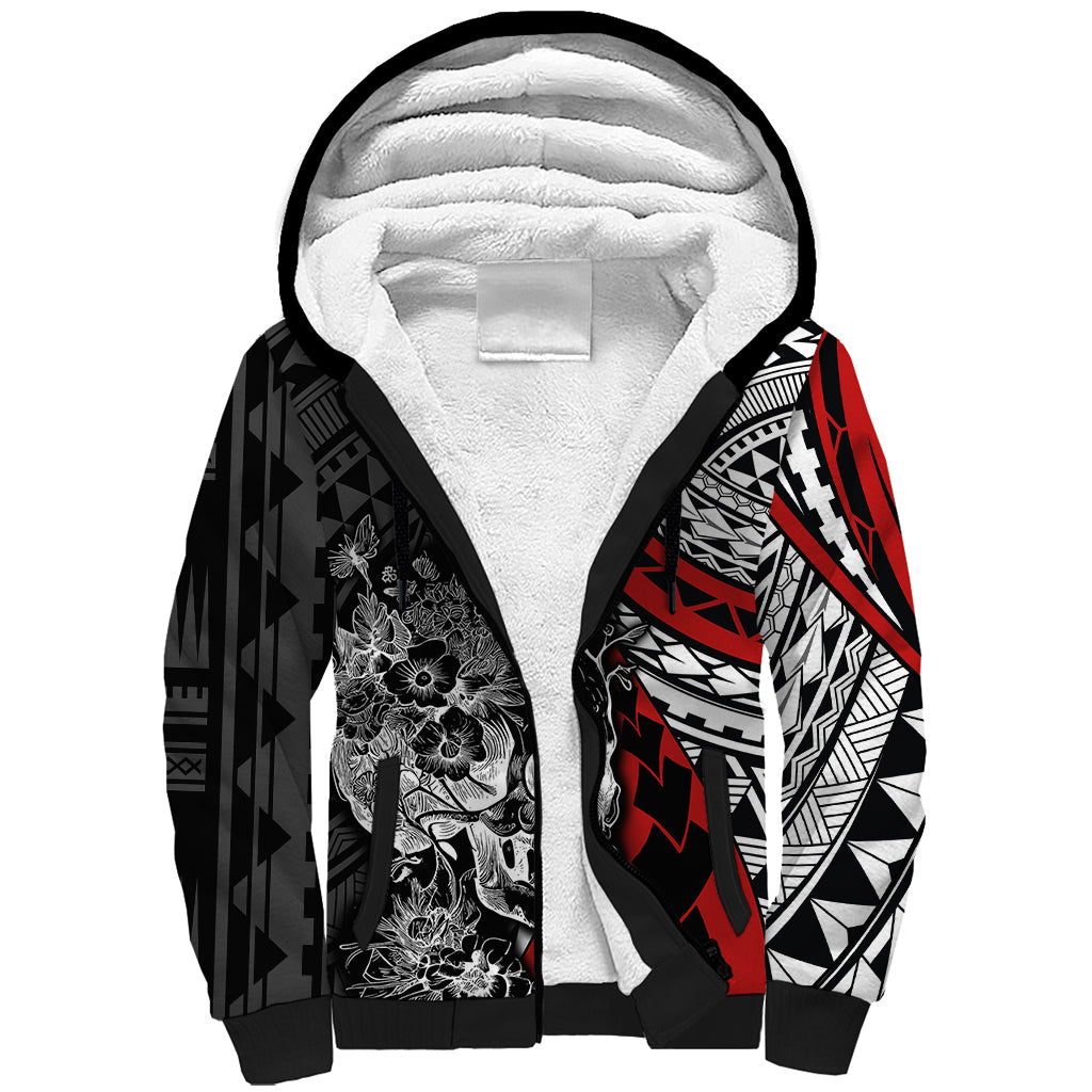 personalised-polynesia-skull-sherpa-hoodie-tattoo-in-the-style-of-maori-with-marine-life-red