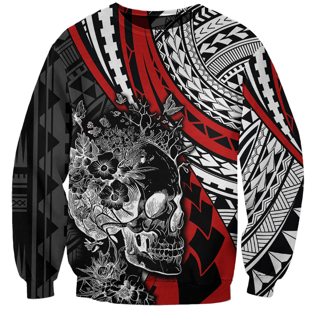 personalised-polynesia-skull-sweatshirt-tattoo-in-the-style-of-maori-with-marine-life-red