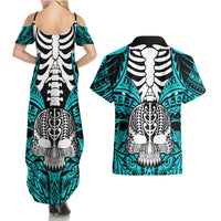 personalised-polynesia-skull-couples-matching-summer-maxi-dress-and-hawaiian-shirt-with-boars-tusk-aqua-arty-vibe