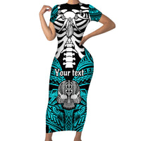 personalised-polynesia-skull-family-matching-short-sleeve-bodycon-dress-and-hawaiian-shirt-with-boars-tusk-aqua-arty-vibe