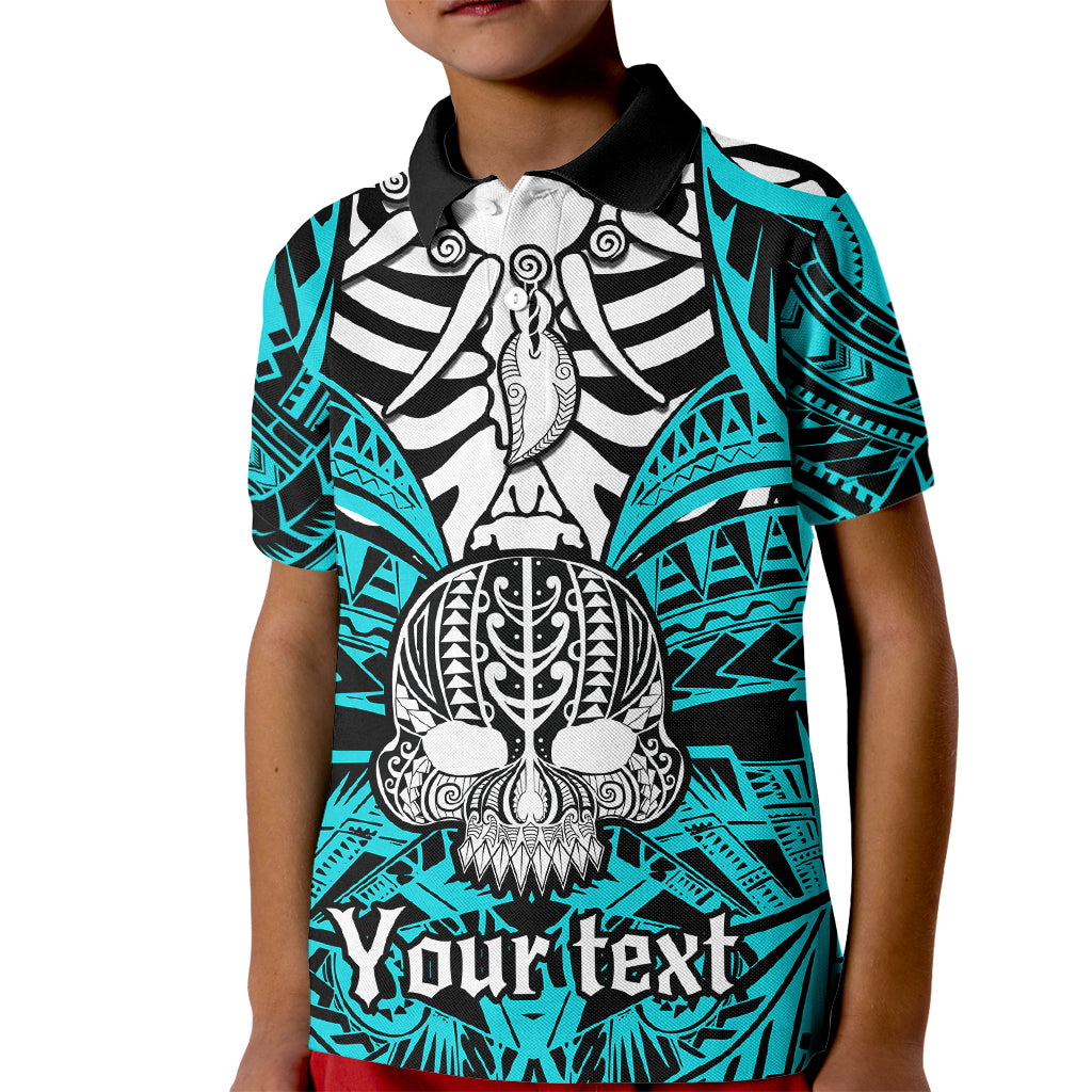 Personalised Polynesia Skull Kid Polo Shirt With Boars Tusk Aqua Arty Vibe LT9 Kid Aqua - Polynesian Pride