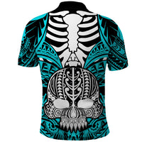Personalised Polynesia Skull Polo Shirt With Boars Tusk Aqua Arty Vibe LT9 - Polynesian Pride