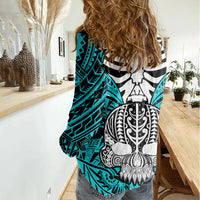 personalised-polynesia-skull-women-casual-shirt-with-boars-tusk-aqua-arty-vibe