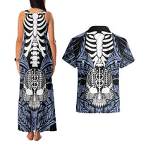 personalised-polynesia-skull-couples-matching-tank-maxi-dress-and-hawaiian-shirt-with-boars-tusk-blue-arty-vibe