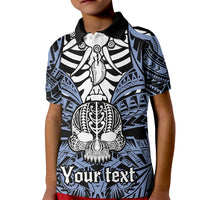 Personalised Polynesia Skull Kid Polo Shirt With Boars Tusk Blue Arty Vibe LT9 Kid Blue - Polynesian Pride