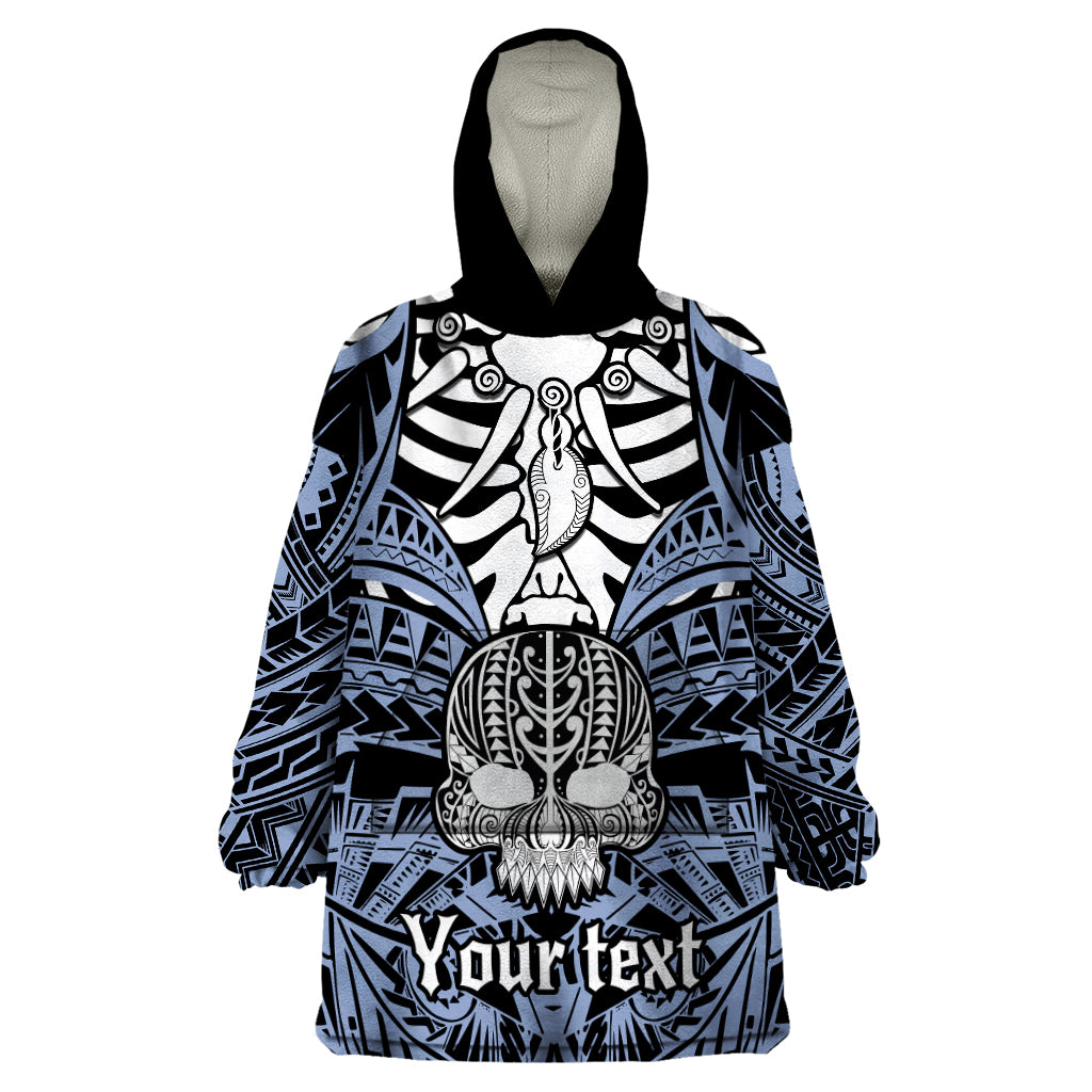 Personalised Polynesia Skull Wearable Blanket Hoodie With Boars Tusk Blue Arty Vibe LT9 One Size Blue - Polynesian Pride