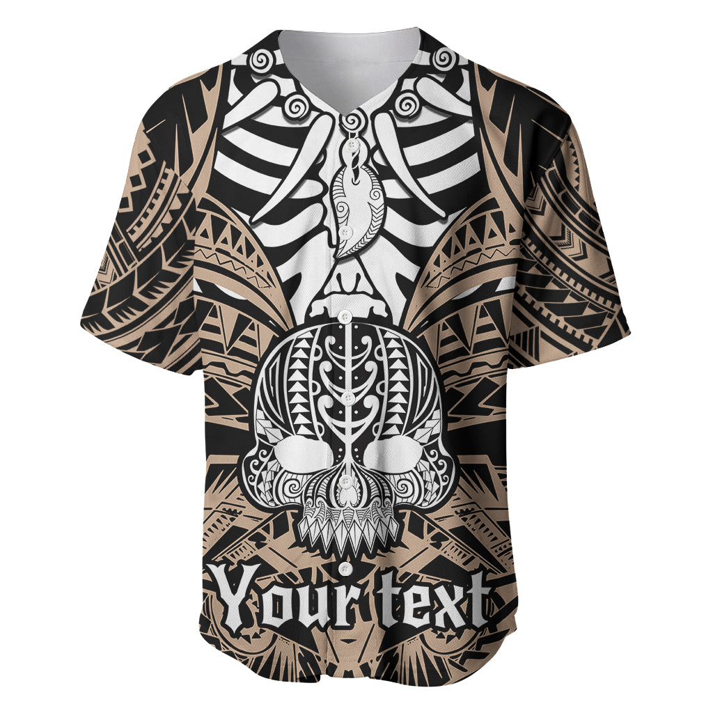 Personalised Polynesia Skull Baseball Jersey With Boars Tusk Gold Arty Vibe LT9 Gold - Polynesian Pride