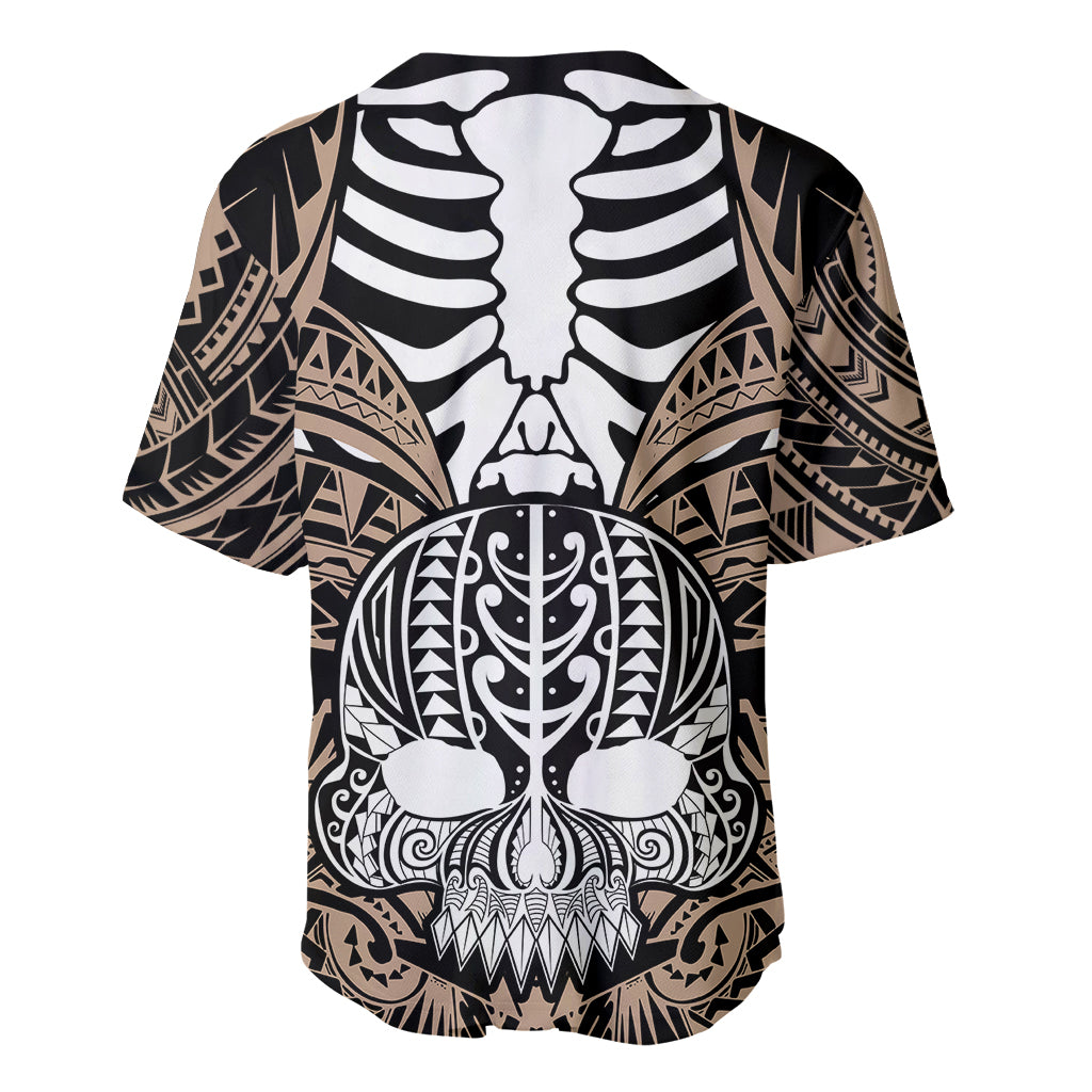Personalised Polynesia Skull Baseball Jersey With Boars Tusk Gold Arty Vibe LT9 - Polynesian Pride