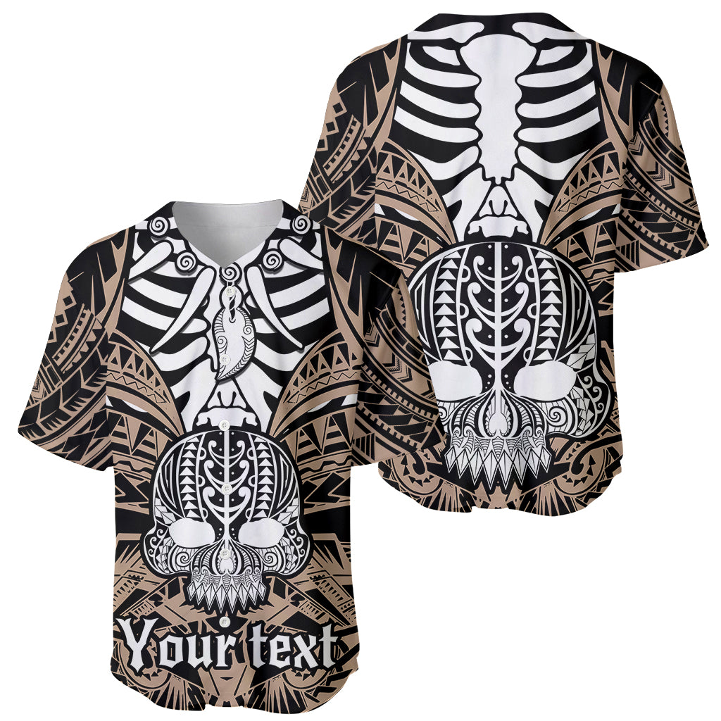 Personalised Polynesia Skull Baseball Jersey With Boars Tusk Gold Arty Vibe LT9 - Polynesian Pride