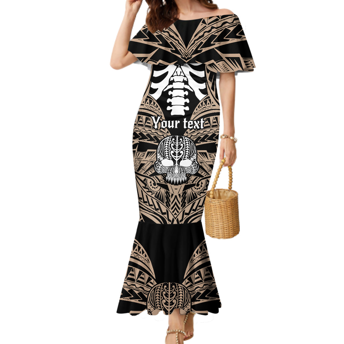 personalised-polynesia-skull-family-matching-mermaid-dress-and-hawaiian-shirt-with-boars-tusk-gold-arty-vibe