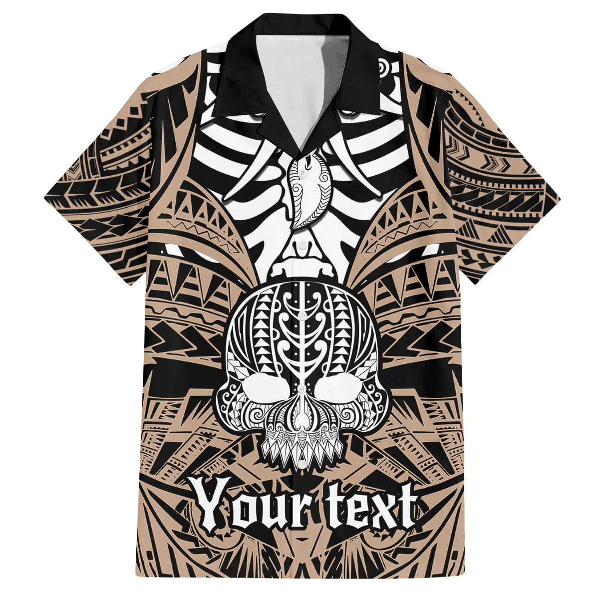 personalised-polynesia-skull-family-matching-off-shoulder-maxi-dress-and-hawaiian-shirt-with-boars-tusk-gold-arty-vibe