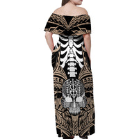 personalised-polynesia-skull-family-matching-off-shoulder-maxi-dress-and-hawaiian-shirt-with-boars-tusk-gold-arty-vibe