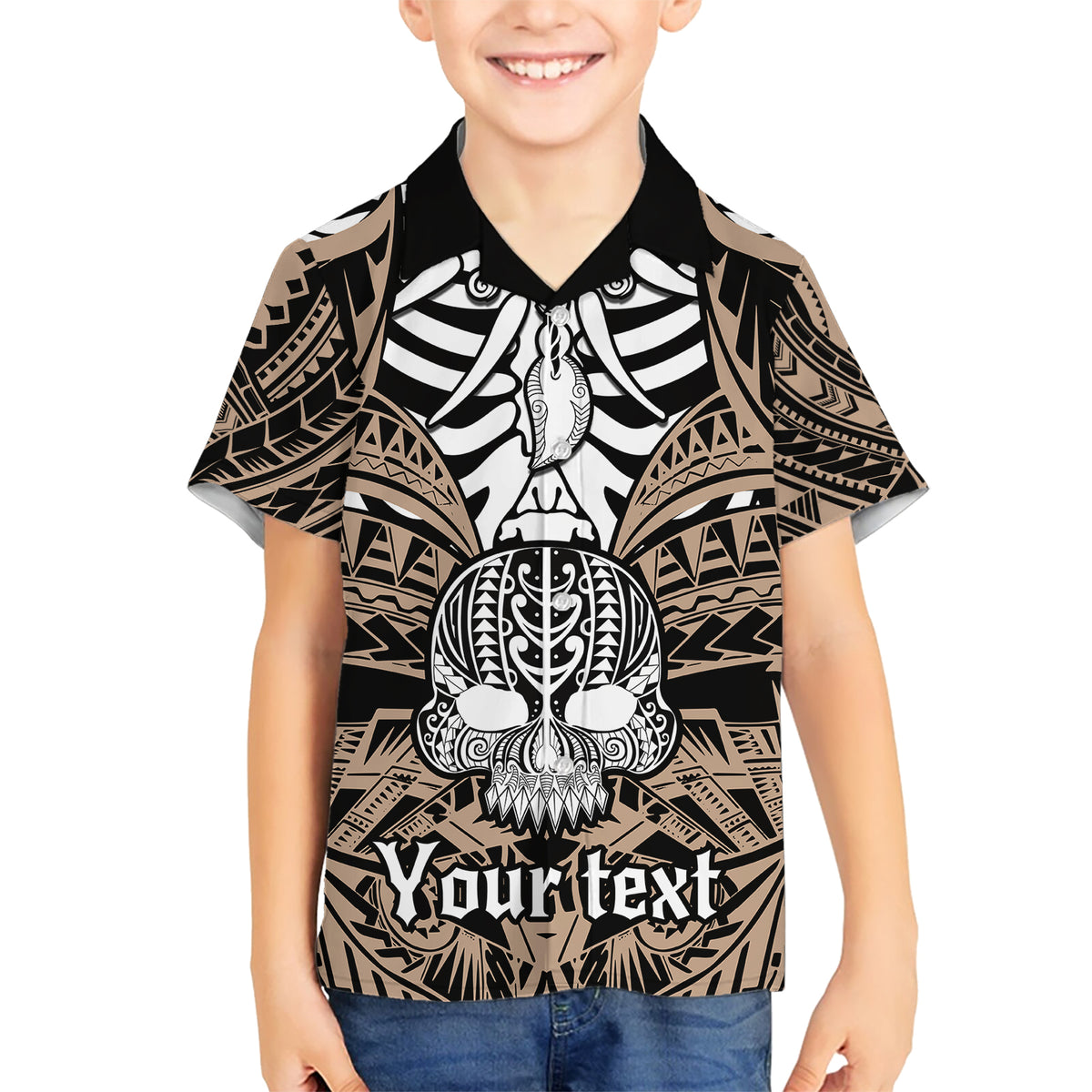 personalised-polynesia-skull-kid-hawaiian-shirt-with-boars-tusk-gold-arty-vibe