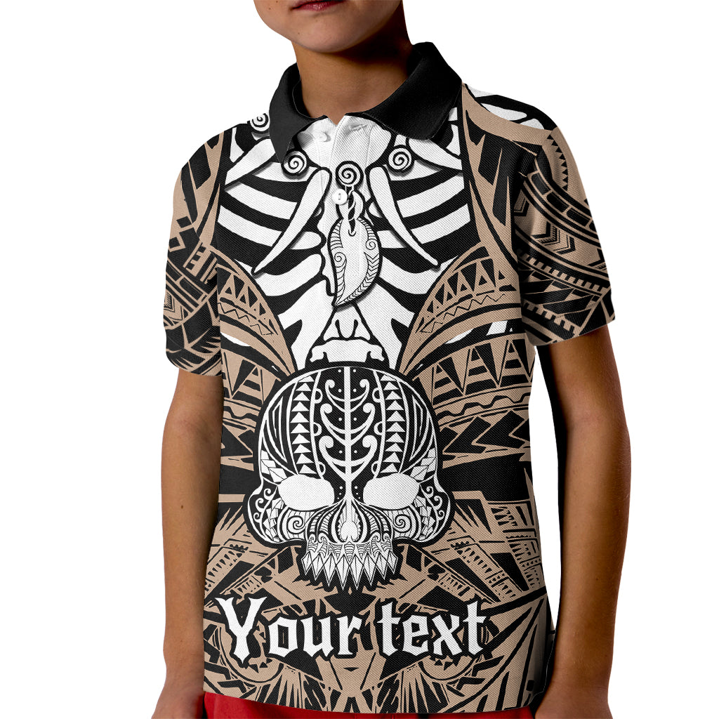 Personalised Polynesia Skull Kid Polo Shirt With Boars Tusk Gold Arty Vibe LT9 Kid Gold - Polynesian Pride