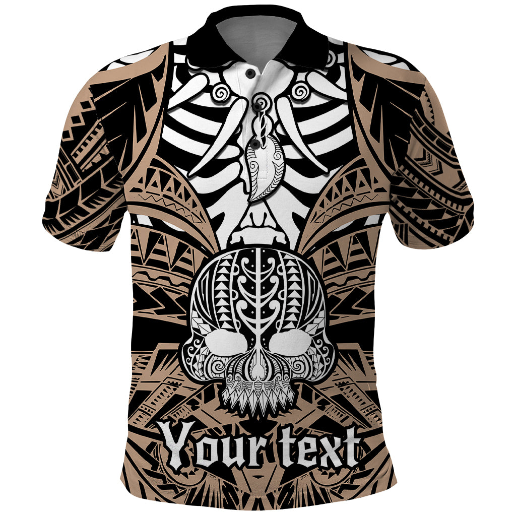 Personalised Polynesia Skull Polo Shirt With Boars Tusk Gold Arty Vibe LT9 Gold - Polynesian Pride