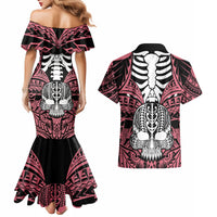 personalised-polynesia-skull-couples-matching-mermaid-dress-and-hawaiian-shirt-with-boars-tusk-pink-arty-vibe