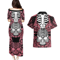 personalised-polynesia-skull-couples-matching-puletasi-dress-and-hawaiian-shirt-with-boars-tusk-pink-arty-vibe