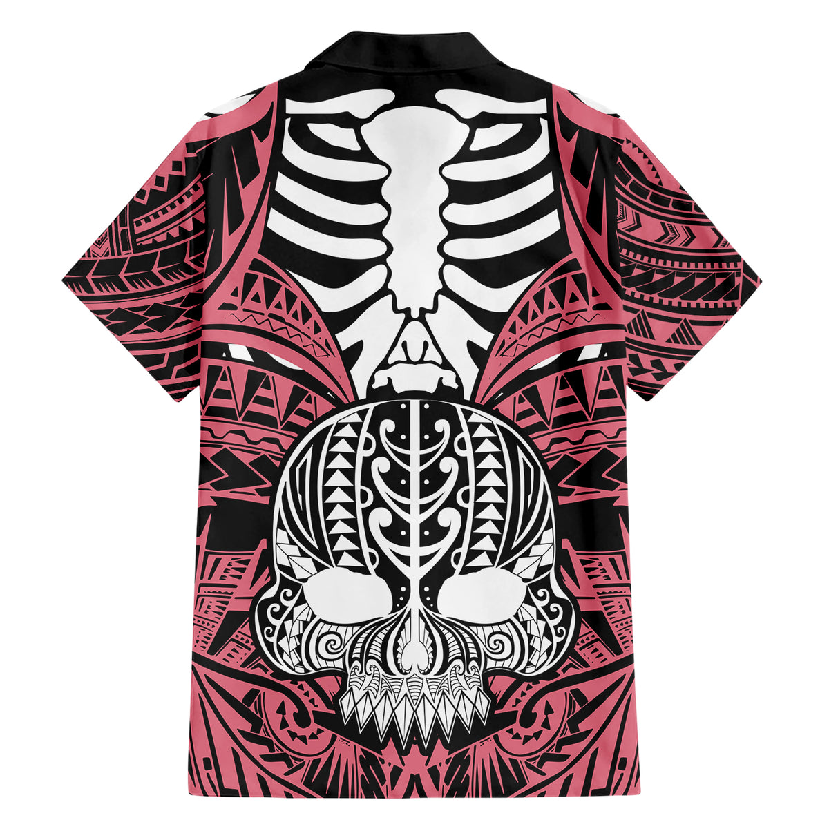 personalised-polynesia-skull-family-matching-short-sleeve-bodycon-dress-and-hawaiian-shirt-with-boars-tusk-pink-arty-vibe