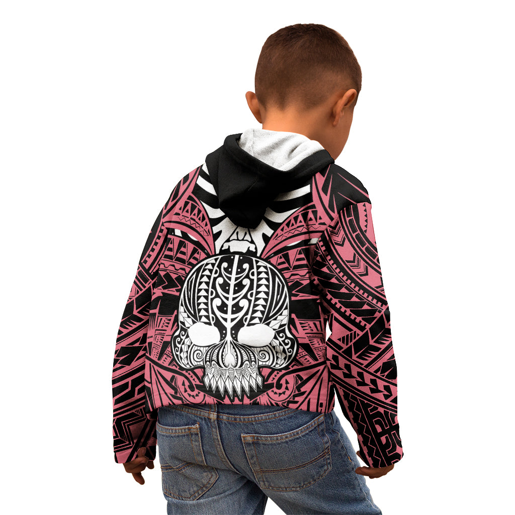 Personalised Polynesia Skull Kid Hoodie With Boars Tusk Pink Arty Vibe LT9 - Polynesian Pride