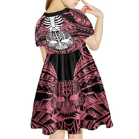 personalised-polynesia-skull-kid-short-sleeve-dress-with-boars-tusk-pink-arty-vibe
