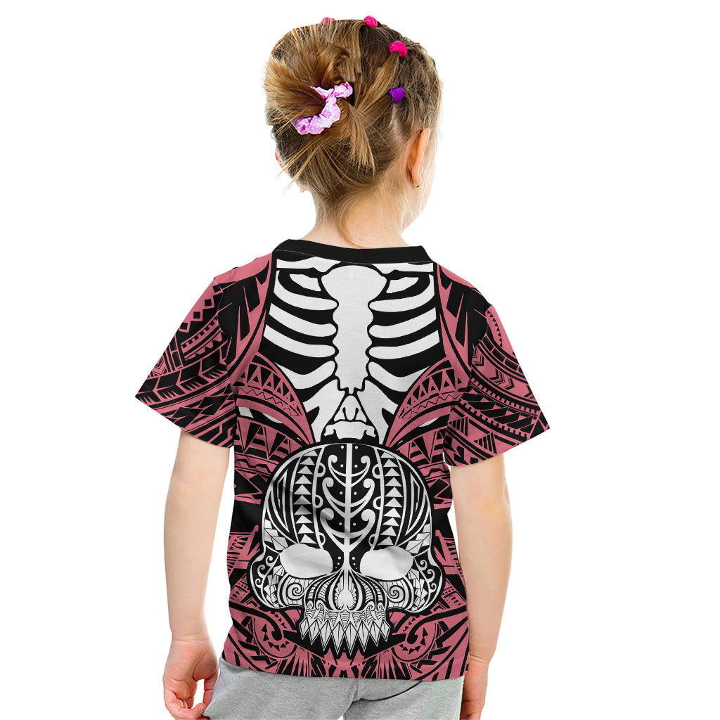 Personalised Polynesia Skull Kid T Shirt With Boars Tusk Pink Arty Vibe LT9 - Polynesian Pride