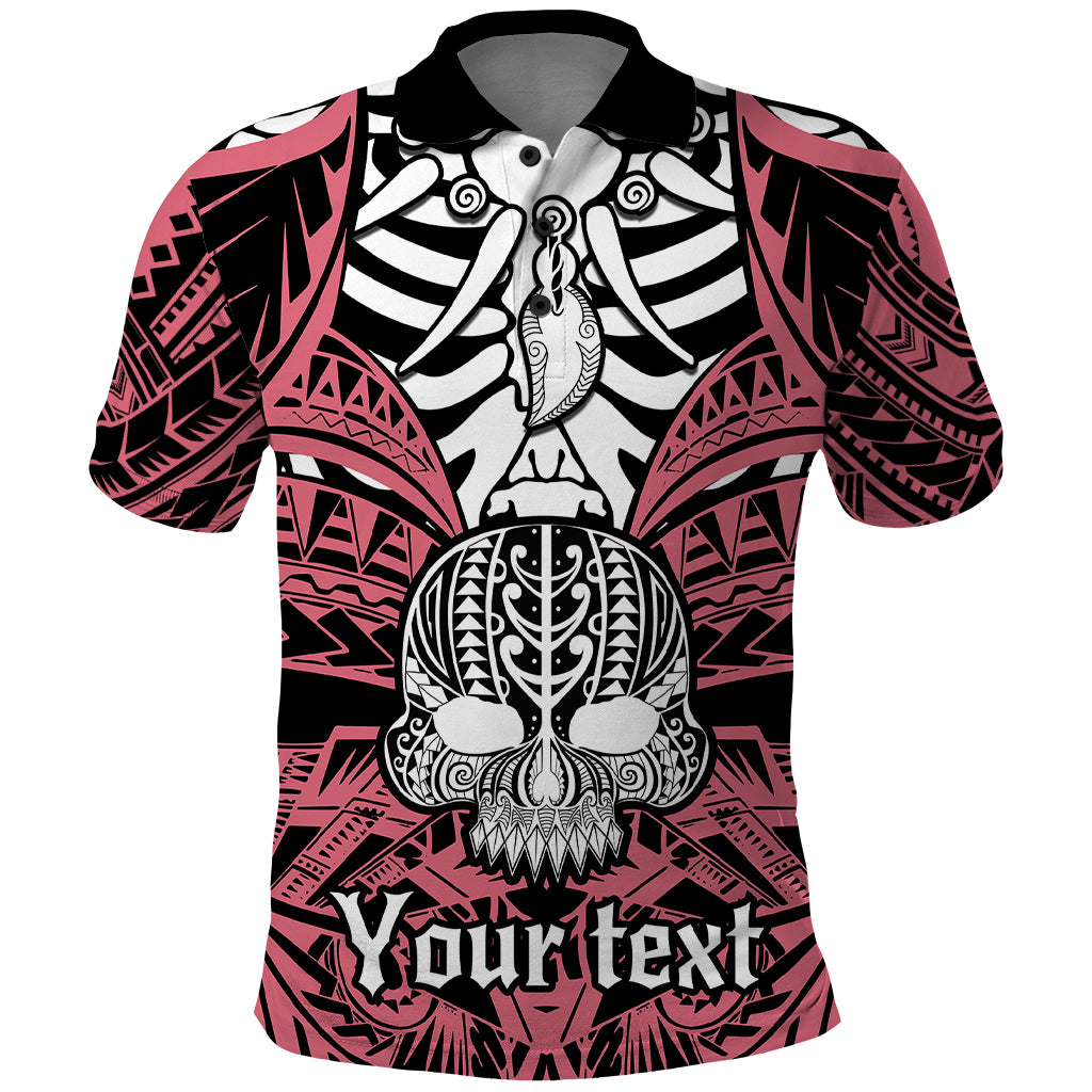 Personalised Polynesia Skull Polo Shirt With Boars Tusk Pink Arty Vibe LT9 Pink - Polynesian Pride
