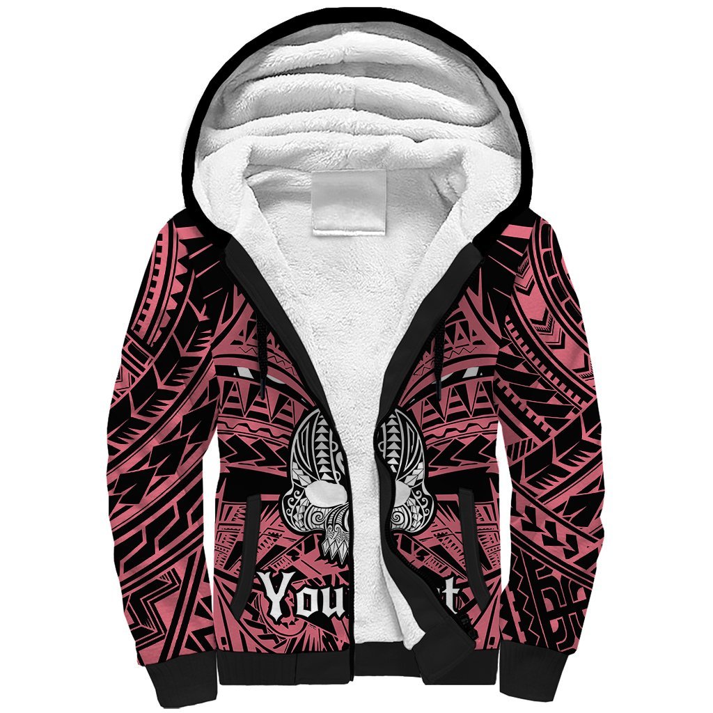Personalised Polynesia Skull Sherpa Hoodie With Boars Tusk Pink Arty Vibe LT9 Unisex Pink - Polynesian Pride