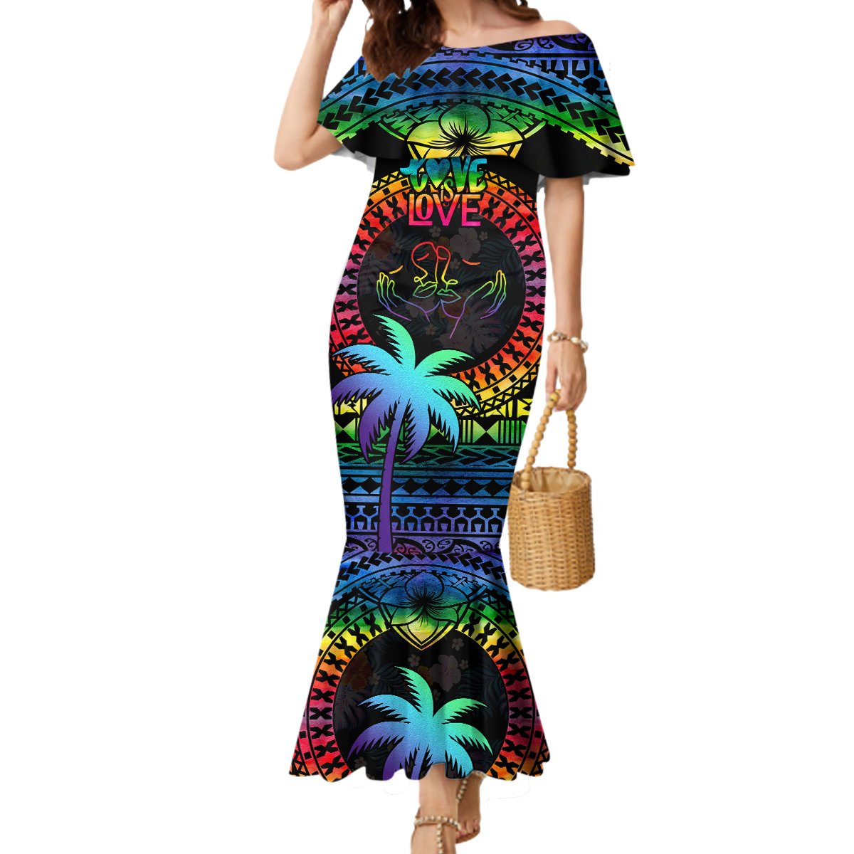 mermaid rainbow dress Fiji LGBT Mermaid Dress Love Is Love Tapa Pattern Rainbow Water Color