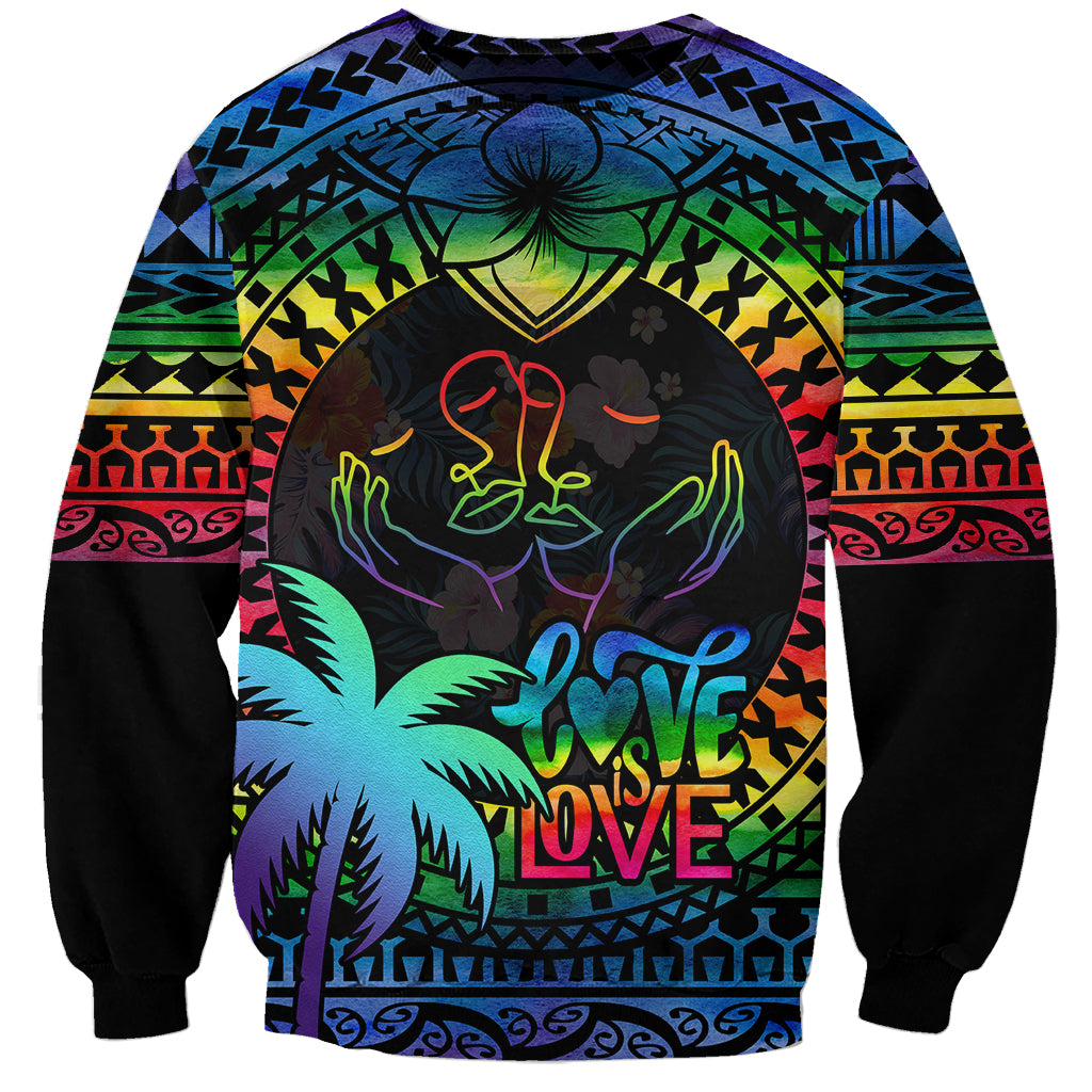 Fiji LGBT Sweatshirt Love Is Love Tapa Pattern Rainbow Water Color LT9 Unisex Black - Polynesian Pride