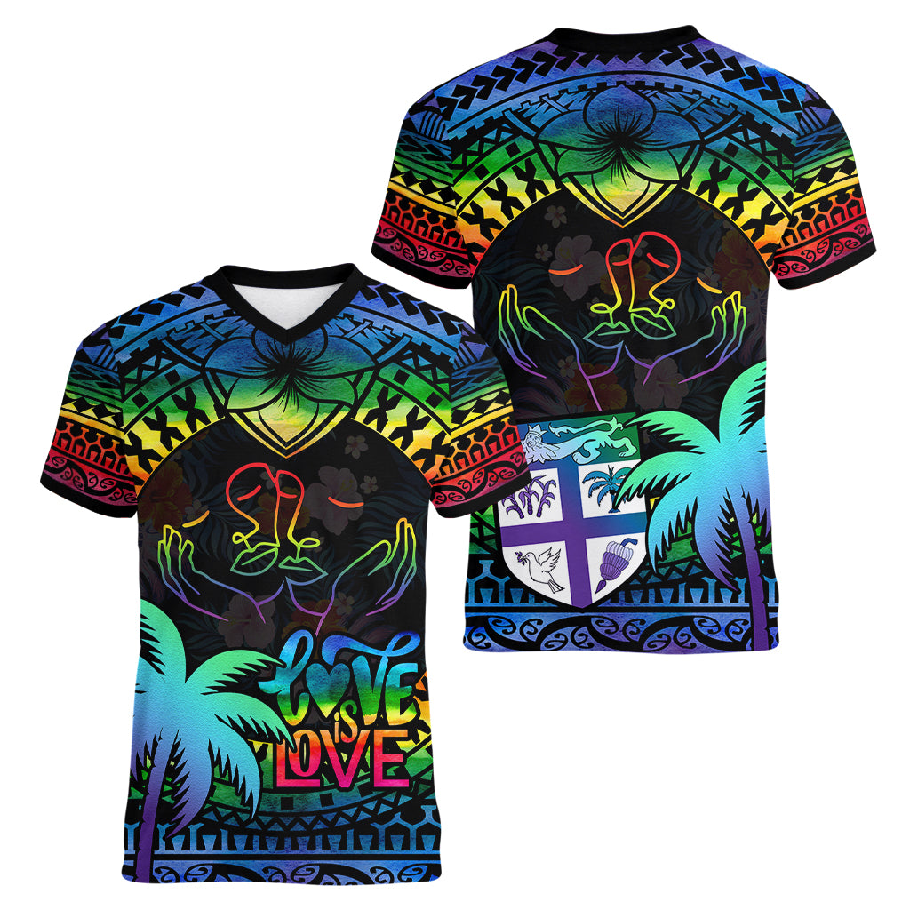 fiji-lgbt-women-v-neck-t-shirt-love-is-love-tapa-pattern-rainbow-water-color
