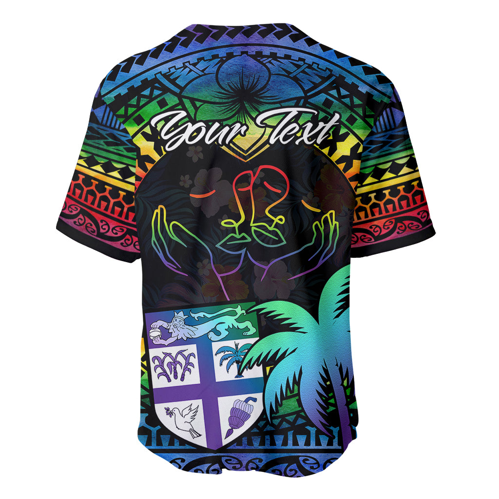 Personalised Fiji LGBT Baseball Jersey Love Is Love Tapa Pattern Rainbow Water Color LT9 - Polynesian Pride