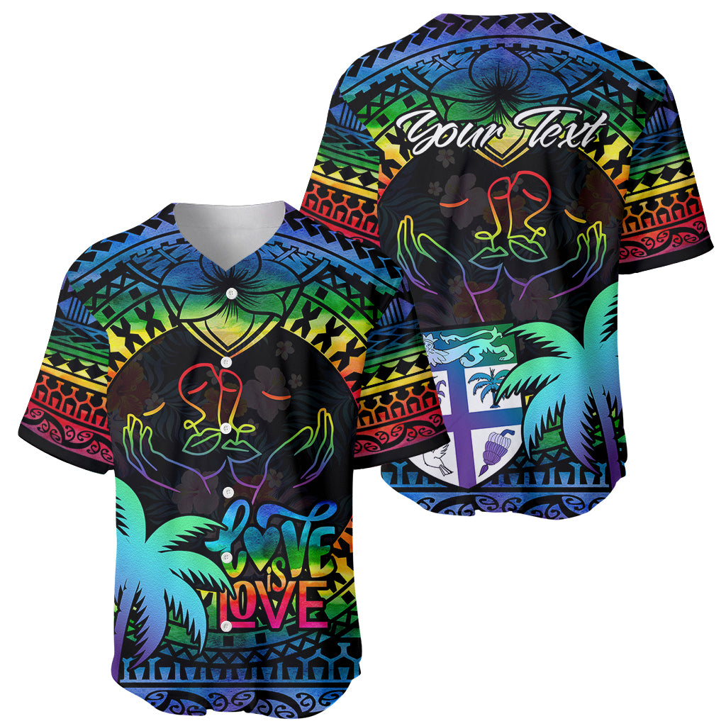 Personalised Fiji LGBT Baseball Jersey Love Is Love Tapa Pattern Rainbow Water Color LT9 - Polynesian Pride