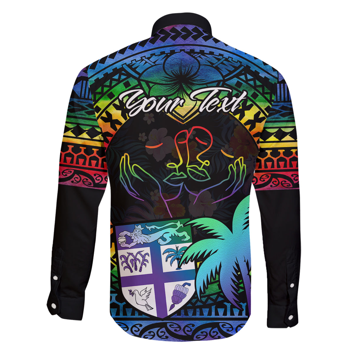 personalised-fiji-lgbt-family-matching-off-shoulder-short-dress-and-hawaiian-shirt-love-is-love-tapa-pattern-rainbow-water-color