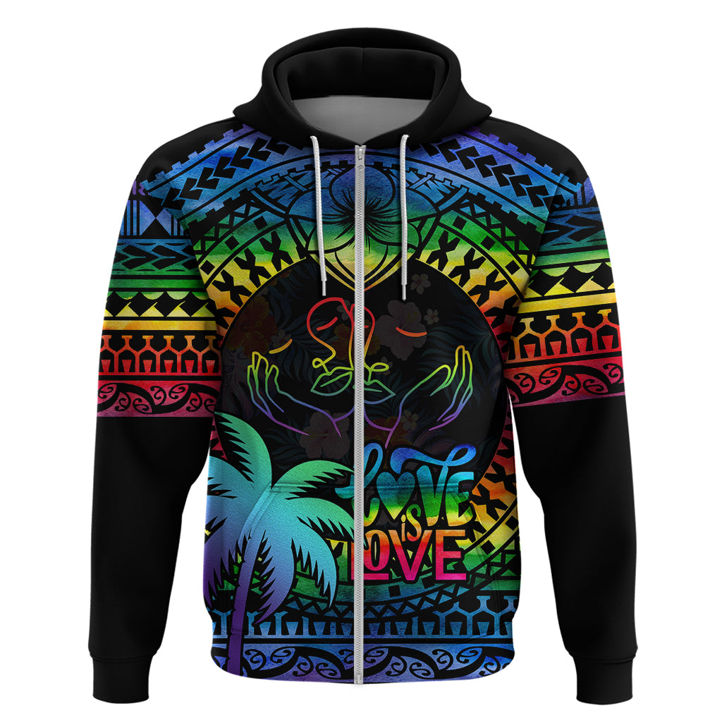 Personalised Fiji LGBT Hoodie Love Is Love Tapa Pattern Rainbow Water Color LT9 - Polynesian Pride