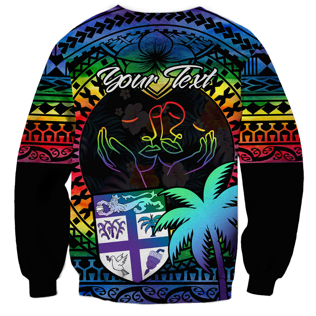 Personalised Fiji LGBT Sweatshirt Love Is Love Tapa Pattern Rainbow Water Color LT9 - Polynesian Pride