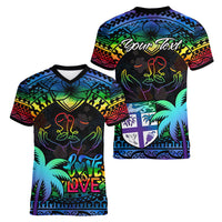 personalised-fiji-lgbt-women-v-neck-t-shirt-love-is-love-tapa-pattern-rainbow-water-color