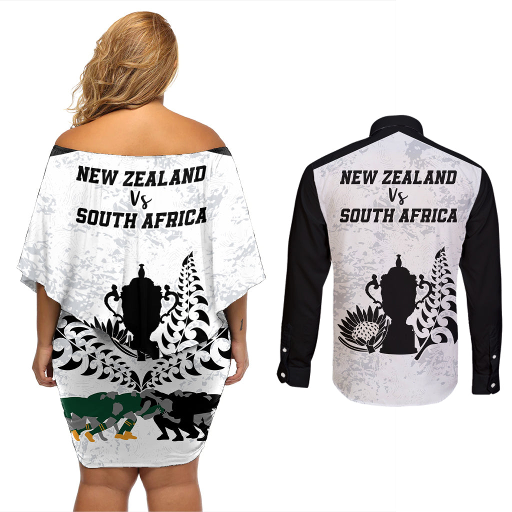 New Zealand South Africa Rugby Couples Matching Off Shoulder Short Dress and Long Sleeve Button Shirt History Commemorative World Cup Winners Unique LT9 - Polynesian Pride