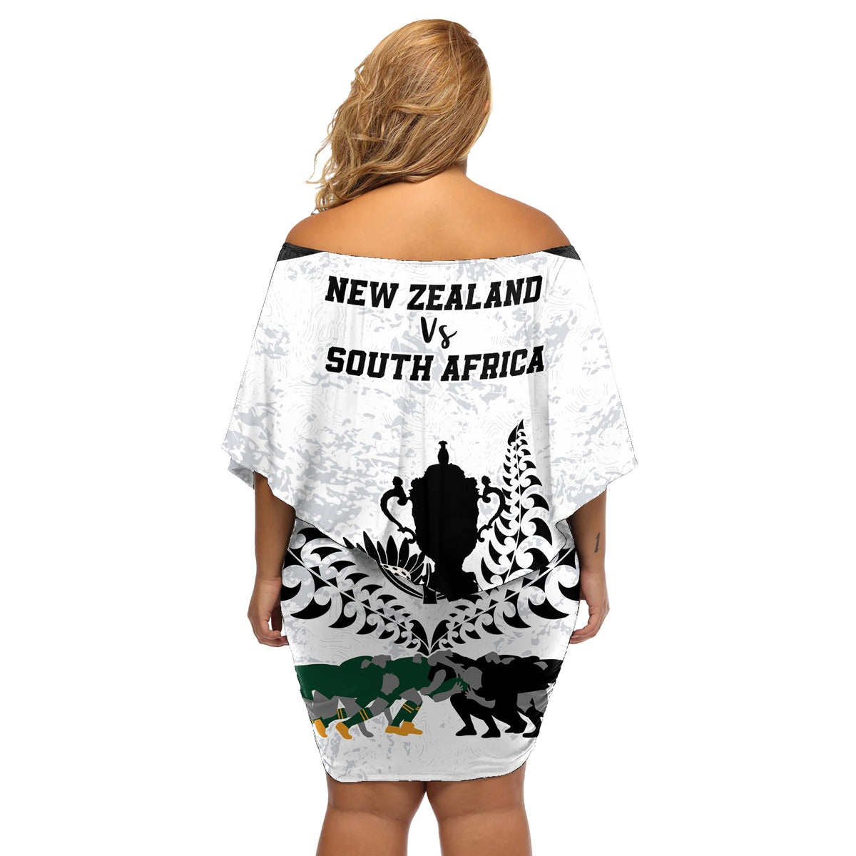 New Zealand South Africa Rugby Off Shoulder Short Dress History Commemorative World Cup Winners Unique LT9 - Polynesian Pride
