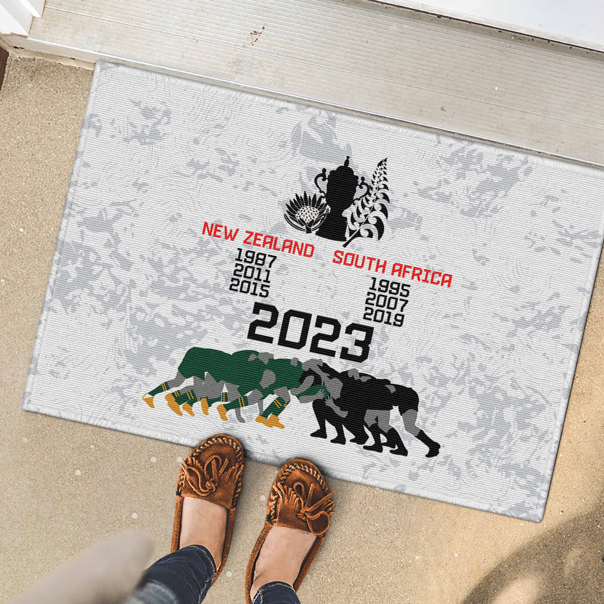 New Zealand South Africa Rugby Rubber Doormat History Commemorative World Cup Winners Unique LT9 - Polynesian Pride