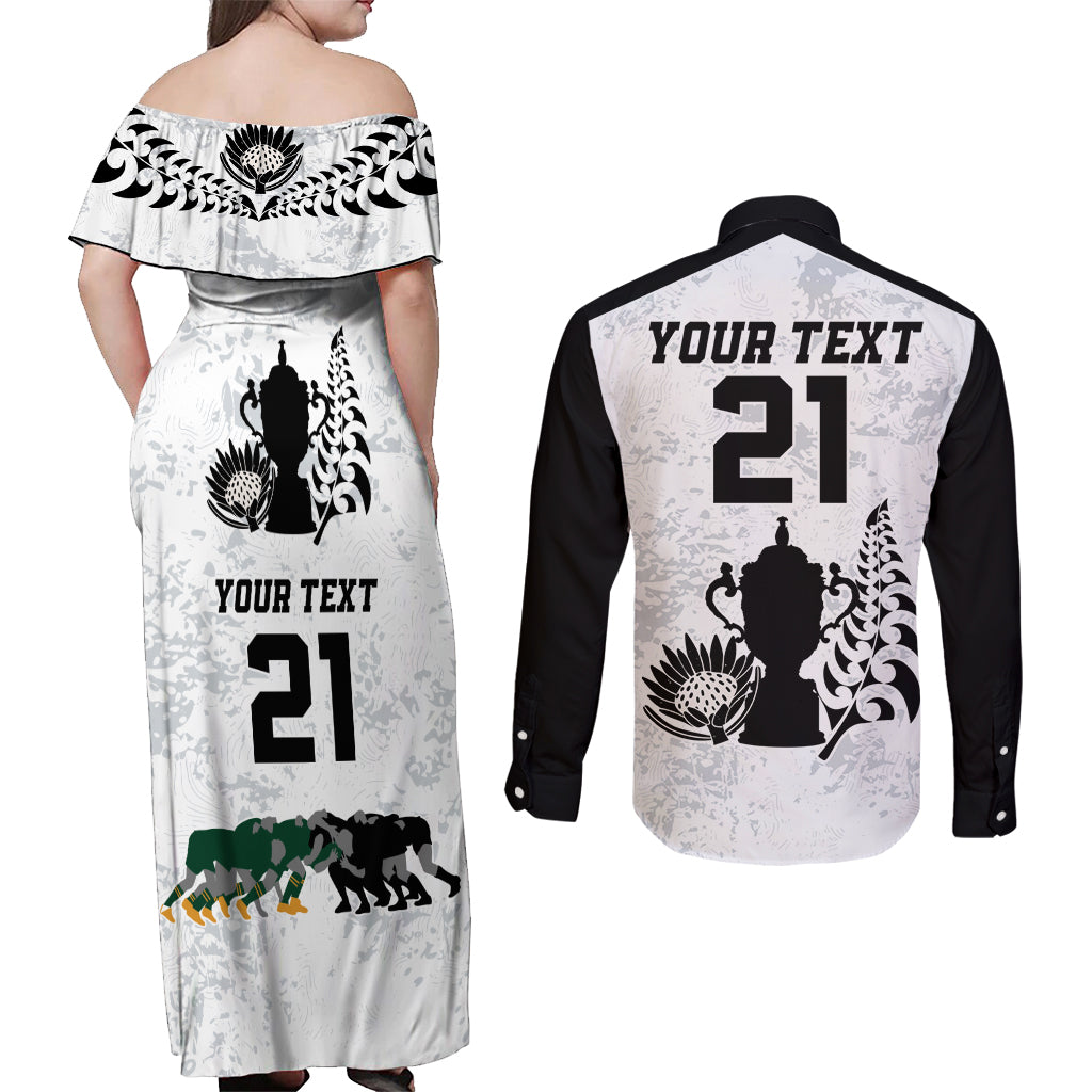 Custom New Zealand South Africa Rugby Couples Matching Off Shoulder Maxi Dress and Long Sleeve Button Shirt History Commemorative World Cup Winners Unique LT9 - Polynesian Pride