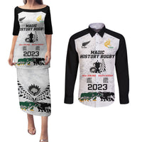 Custom New Zealand South Africa Rugby Couples Matching Puletasi Dress and Long Sleeve Button Shirt History Commemorative World Cup Winners Unique LT9 White - Polynesian Pride