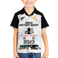 Custom New Zealand South Africa Rugby Family Matching Off Shoulder Maxi Dress and Hawaiian Shirt History Commemorative World Cup Winners Unique LT9 Son's Shirt White - Polynesian Pride