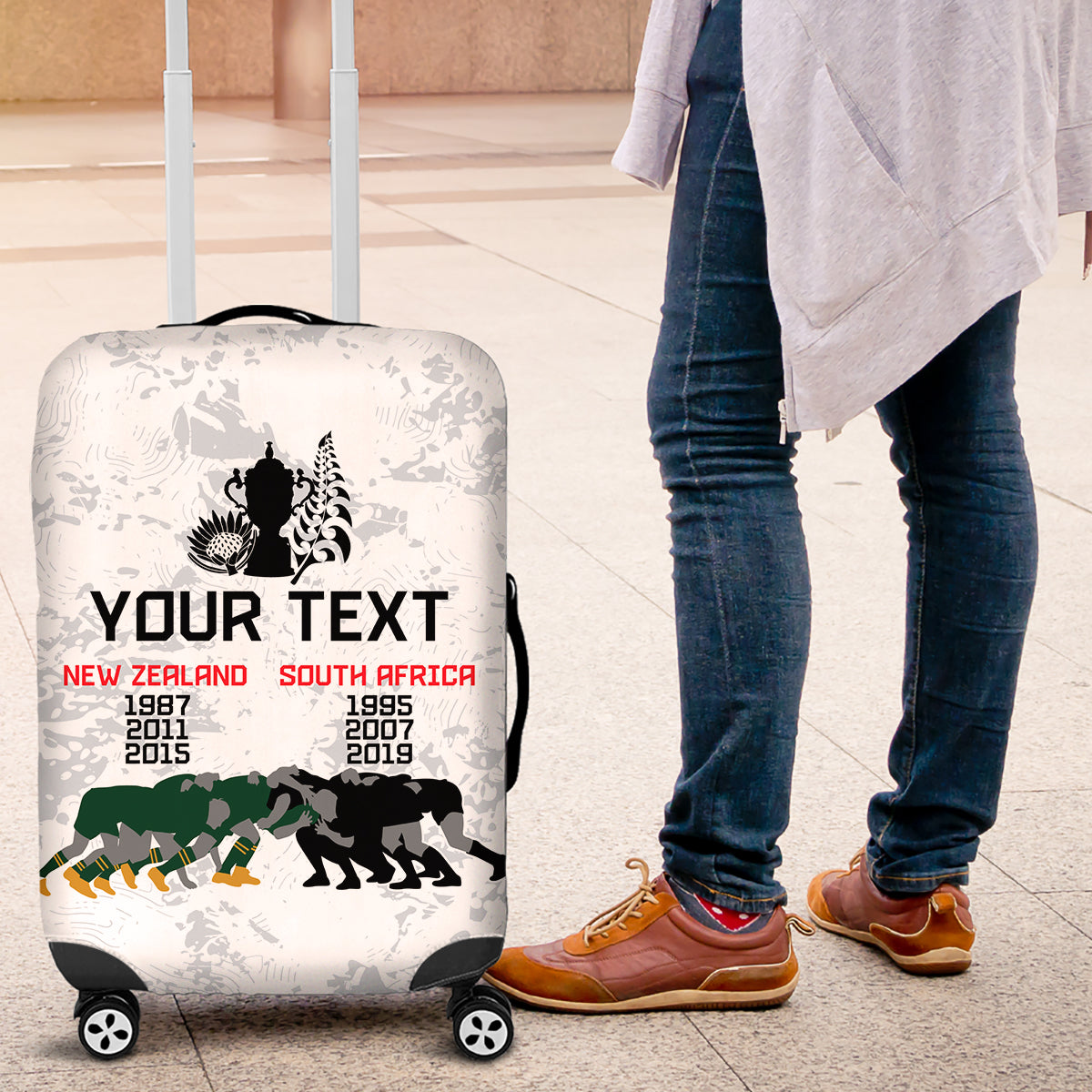 Custom New Zealand South Africa Rugby Luggage Cover History Commemorative World Cup Winners Unique LT9 White - Polynesian Pride