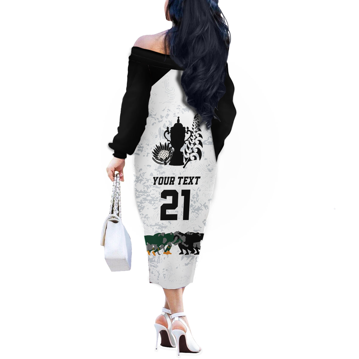 Custom New Zealand South Africa Rugby Off The Shoulder Long Sleeve Dress History Commemorative World Cup Winners Unique LT9 - Polynesian Pride