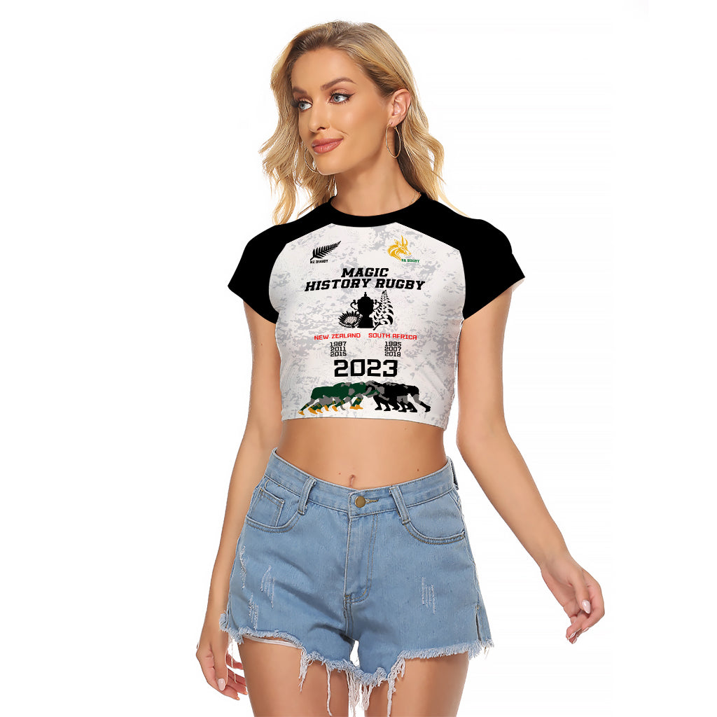 Custom New Zealand South Africa Rugby Raglan Cropped T Shirt History Commemorative World Cup Winners Unique LT9 Female White - Polynesian Pride