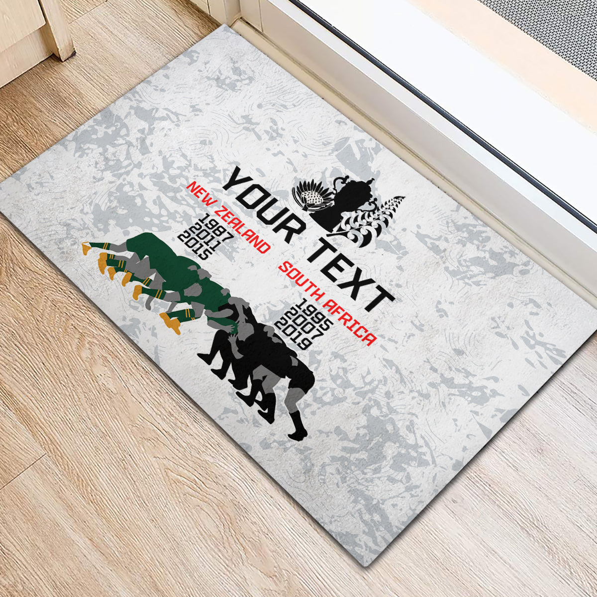 Custom New Zealand South Africa Rugby Rubber Doormat History Commemorative World Cup Winners Unique LT9 - Polynesian Pride